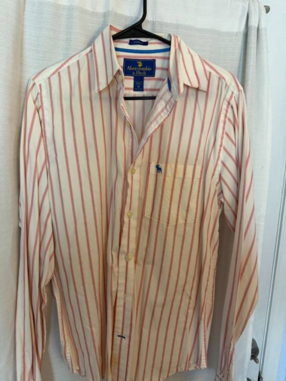 Abercrombie & Fitch - Shirt - Medium- White w/ Red Stripes